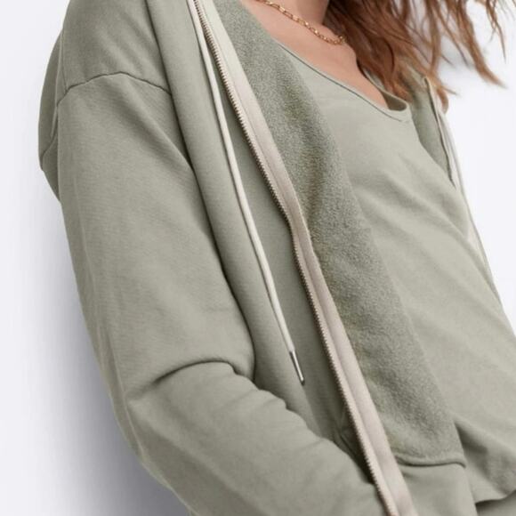 MATE The Label Organic Terry Full Zip Hoodie Sweatshirt Sage Green, Size Medium - Picture 4 of 14